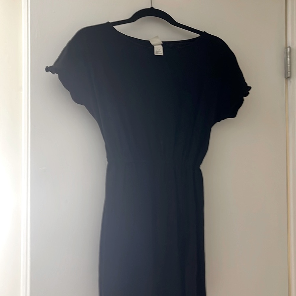 H&M vintage black midi dress with ruffled sleeves